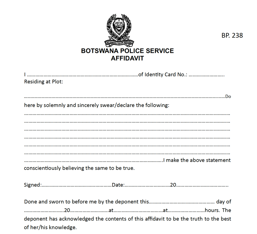 Botswana Affidavit Form Template